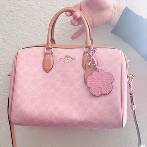 NWT Coach Rowan Large Satchel Bag In Signature in Powder Pink CEA19